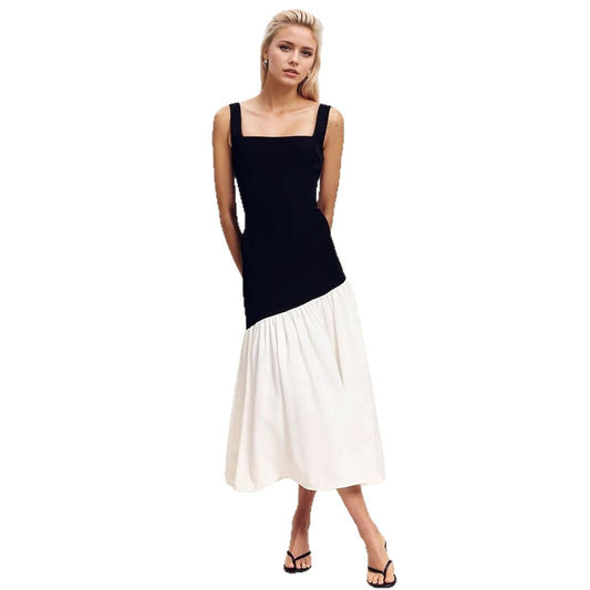 Sleeveless black and white contrasting long skirt
