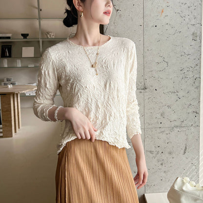 Pleated Soft Fabric Fashion Top with Irregular Ruffles, Versatile for Layering or Wearing Alone