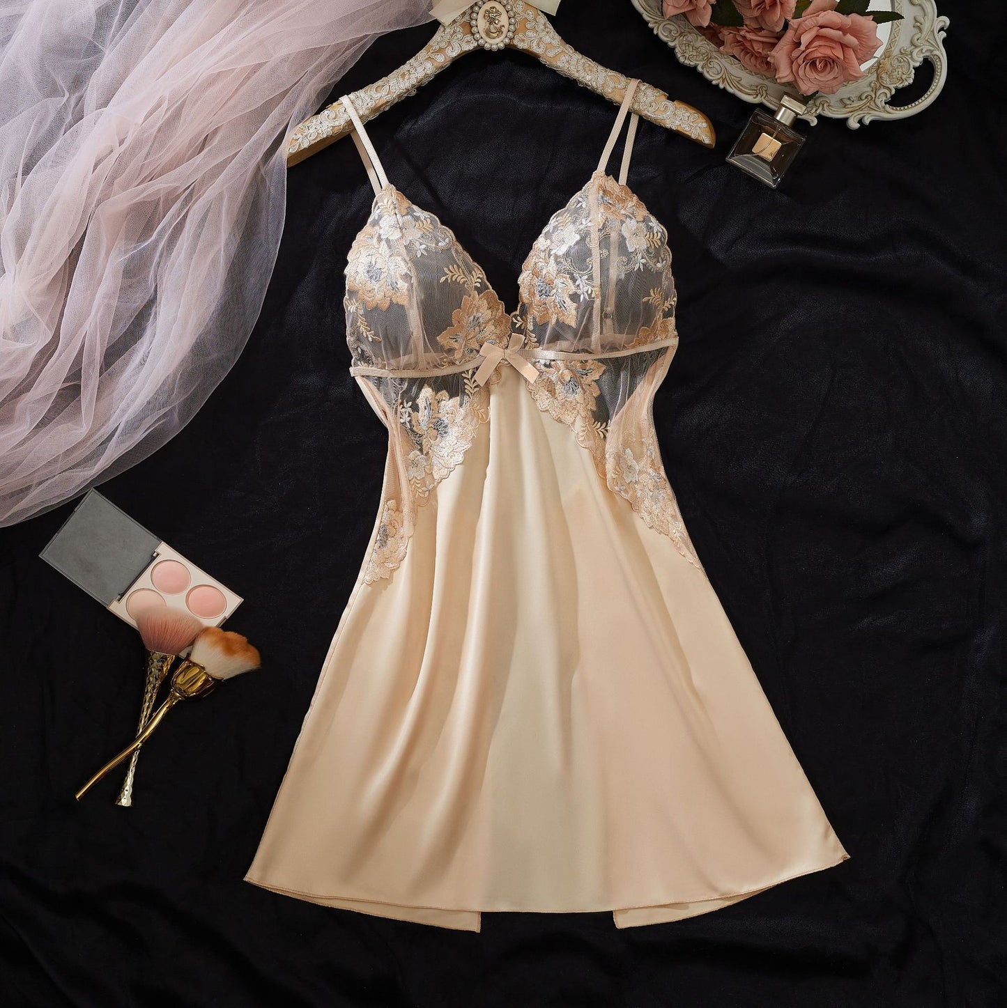 Embroidered lace camisole skirt set