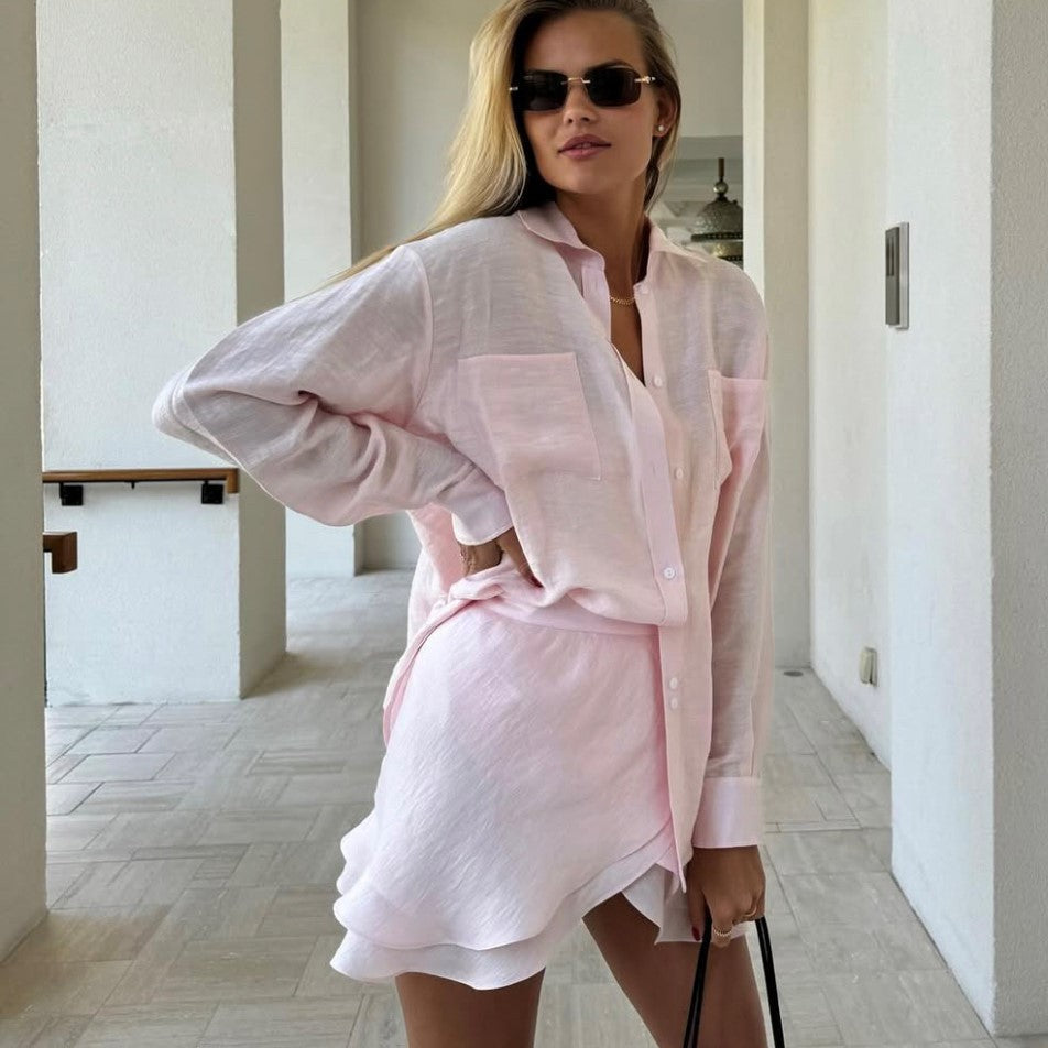 Fashionable Summer Beach Sun Protection Shirt Casual Vacation Dress Swimwear Cover-Up Blouse Set
