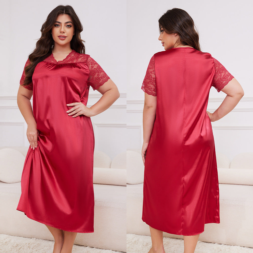 Women's Spring and Summer Short Sleeve Long Nightgown Loose Homewear