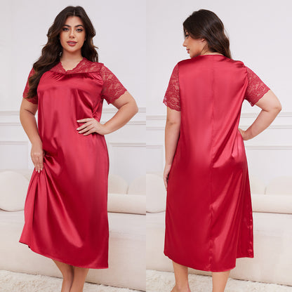 Women's Spring and Summer Short Sleeve Long Nightgown Loose Homewear