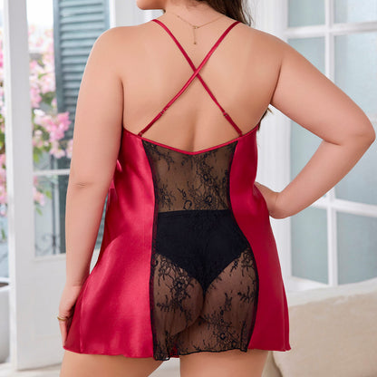 Lace Sexy  Plus Size Women's Short Strap Nightdress Homewear