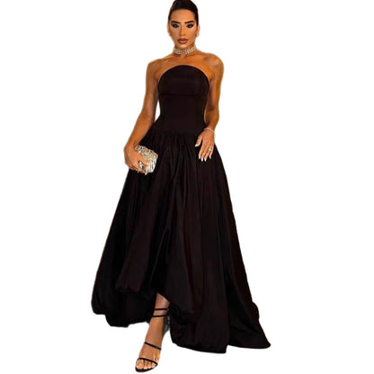 Sleeveless Dress Women Sexy Backless Pure Color Elegant Strapless