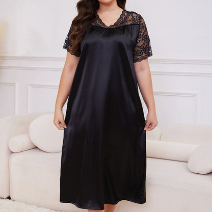 Women's Spring and Summer Short Sleeve Long Nightgown Loose Homewear