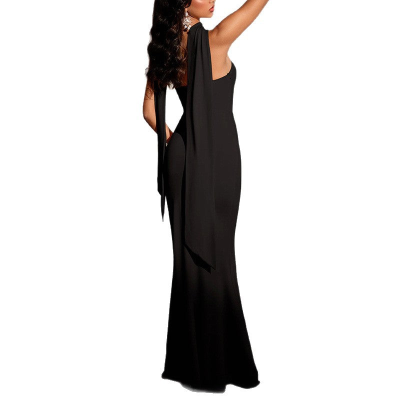 Elegant Fitted Strapless Ribbon-Trimmed Sheath Dress for Women Party Evening Gown