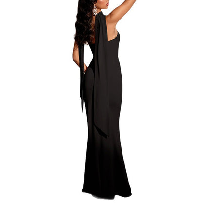 Elegant Fitted Strapless Ribbon-Trimmed Sheath Dress for Women Party Evening Gown