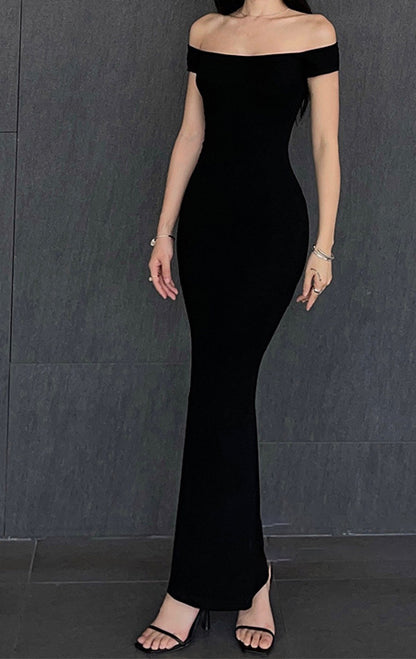 Solid Color Strapless Fitted Waist Bodycon Long Dress
