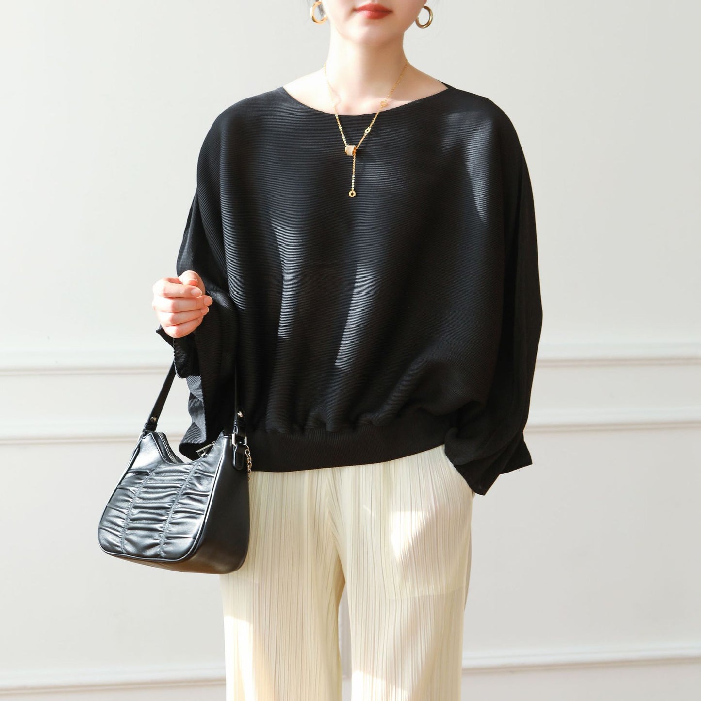 Clothing  Lifestyle Casual Loose Fit Designer Pleated Top with High-End Crease Details