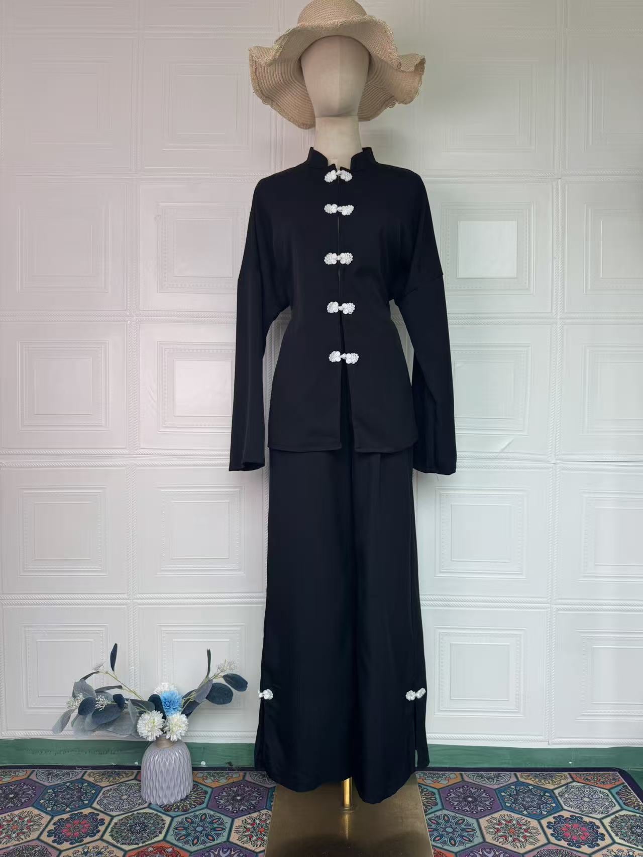 Vintage Comfortable Long Sleeve Loose Set, Simple Long Pants Casual Spring Outfit