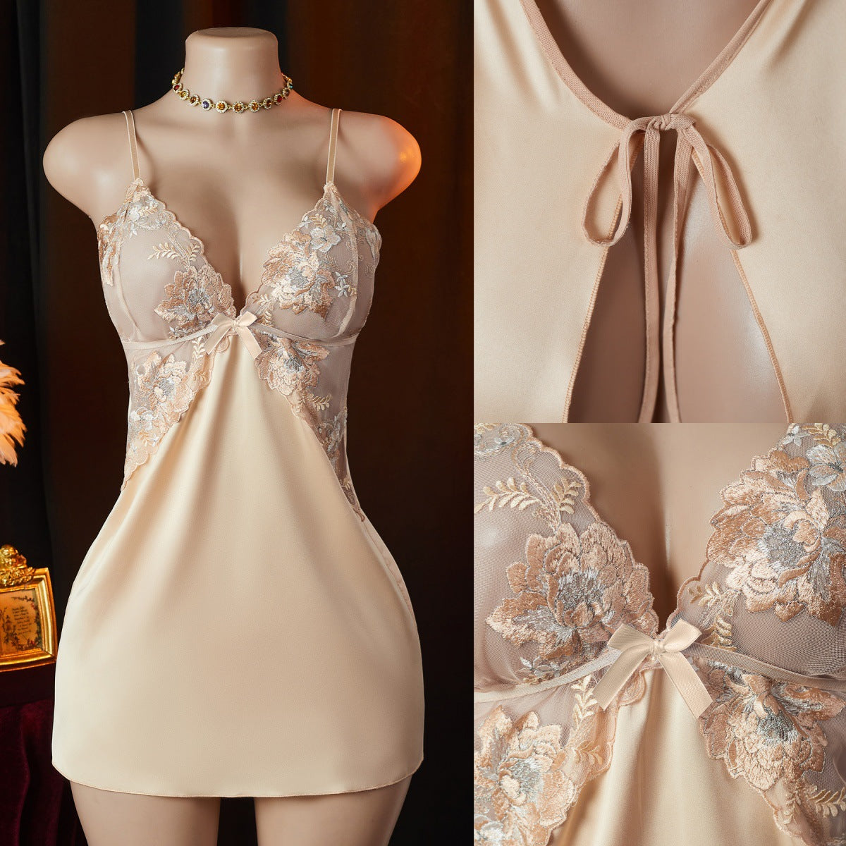Embroidered lace camisole skirt set
