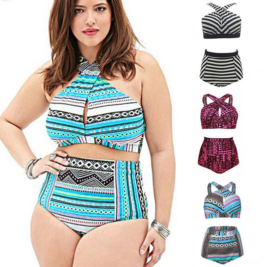 Plus Size Swimwear High Waist Swimsuit High Neck Bikini 2017 Cross Bikinis Women Swimsuit Top Bathing suit female swimwear 5XL