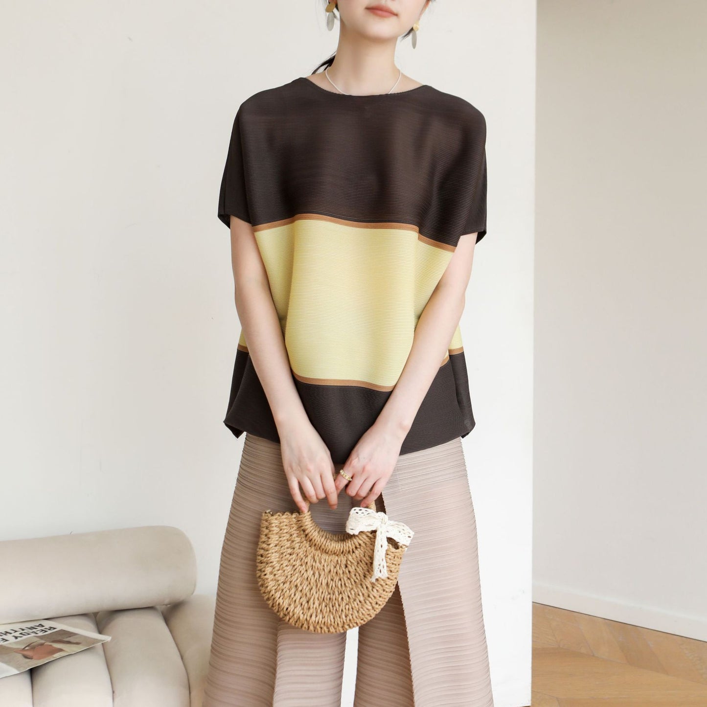 High-end Pleated Fashion Spliced Casual Irregular Plus Size Loose T-shir