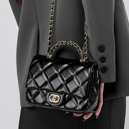 Metal chain diamond grid handbag