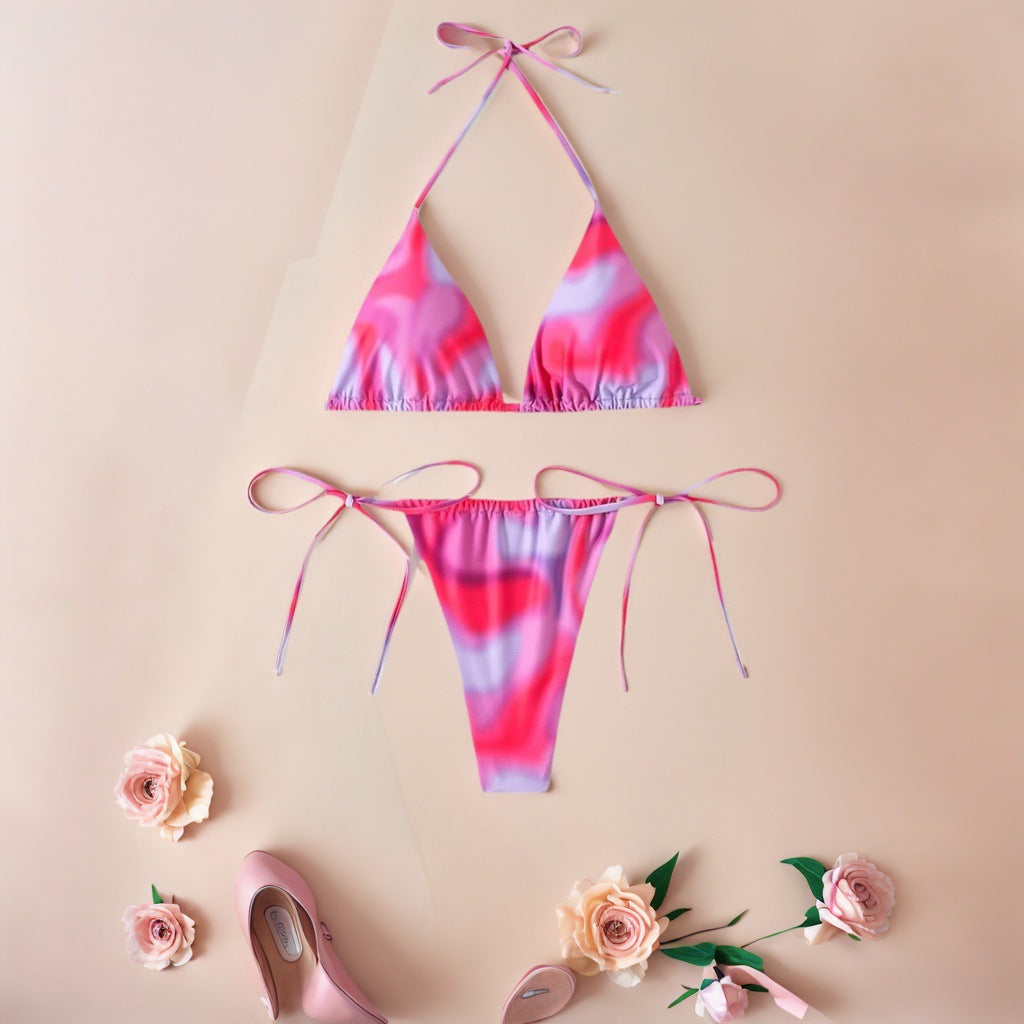 Three point bikini tie dye split swimsuit