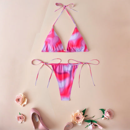Three point bikini tie dye split swimsuit
