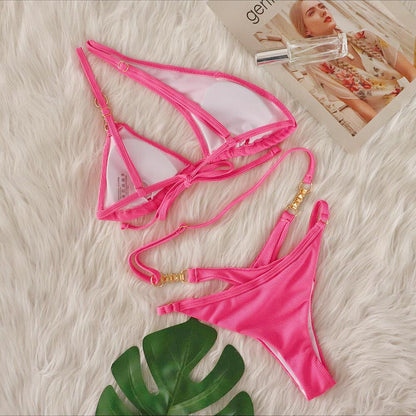 Bikini Set Women Sexy Crystal Diamond Stripe Tied Two-Piece Swimwear European and American Style Luxury Swimwear