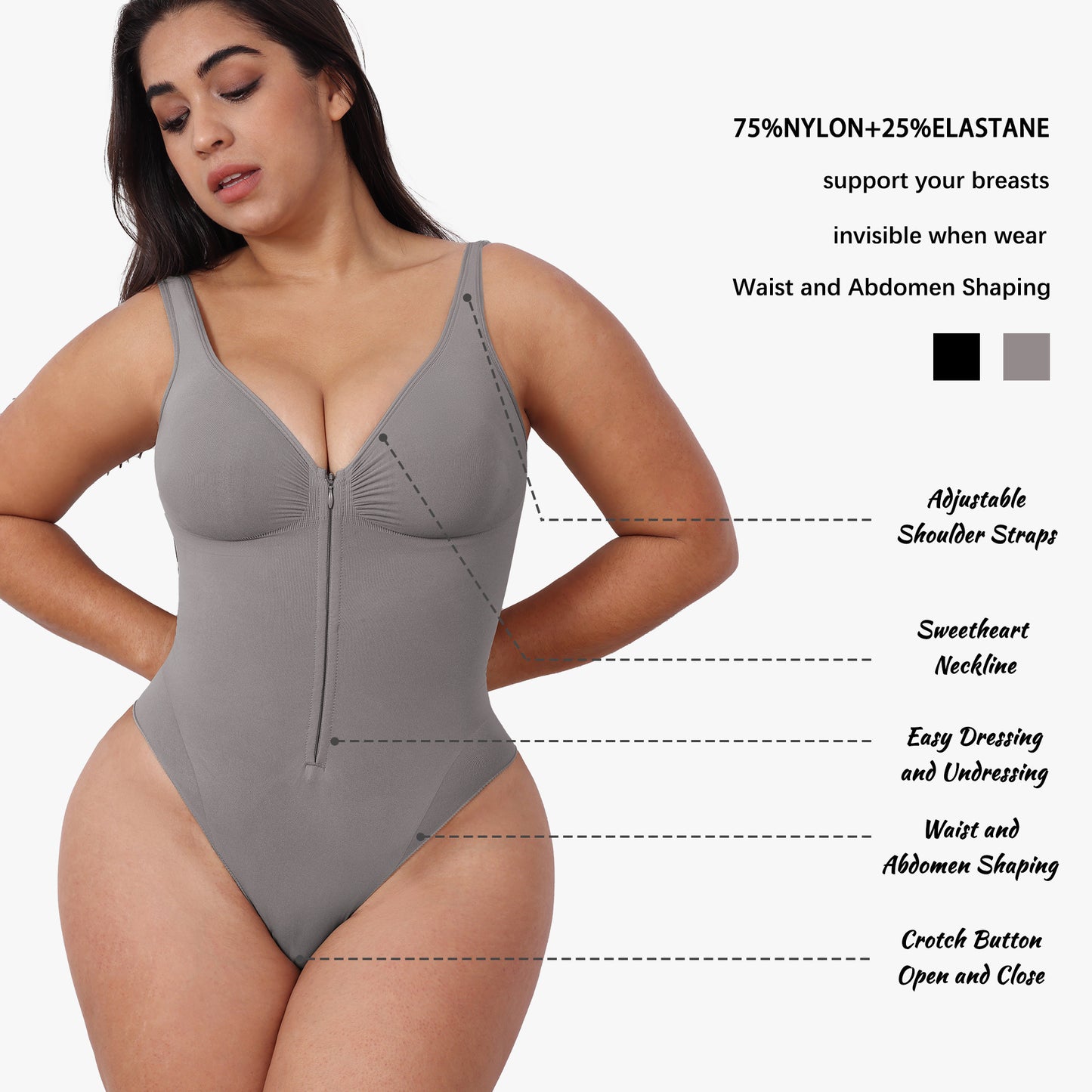 Support Strapless Bodysuit Zipper Back Thigh-Lifting Shaping Bodysuit