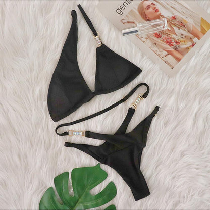 Bikini Set Women Sexy Crystal Diamond Stripe Tied Two-Piece Swimwear European and American Style Luxury Swimwear