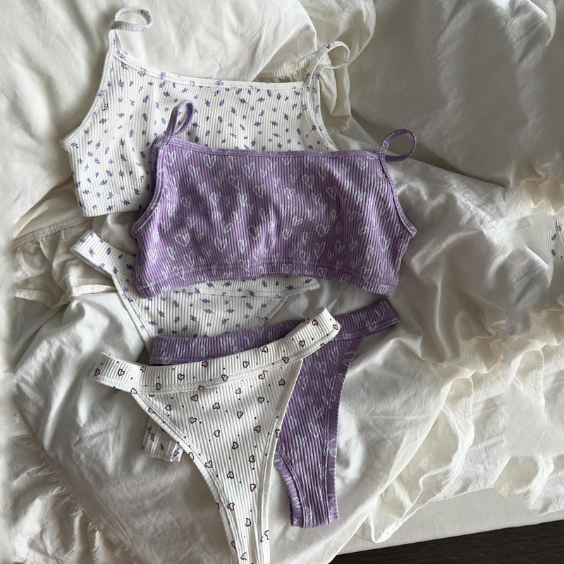 Style Knit Jacquard Camisole and Thong Two-Piece Set Women's Loungewear