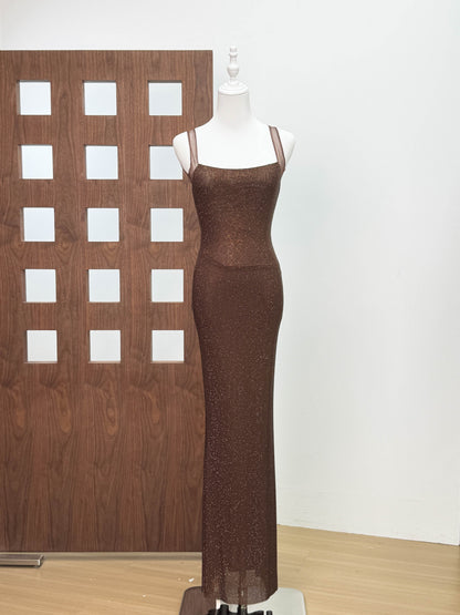French Style Rhinestone Strap Dress, Sexy Bodycon Dress, Elegant Luxury Evening Gown, Backless Long Dress for Party and Gala