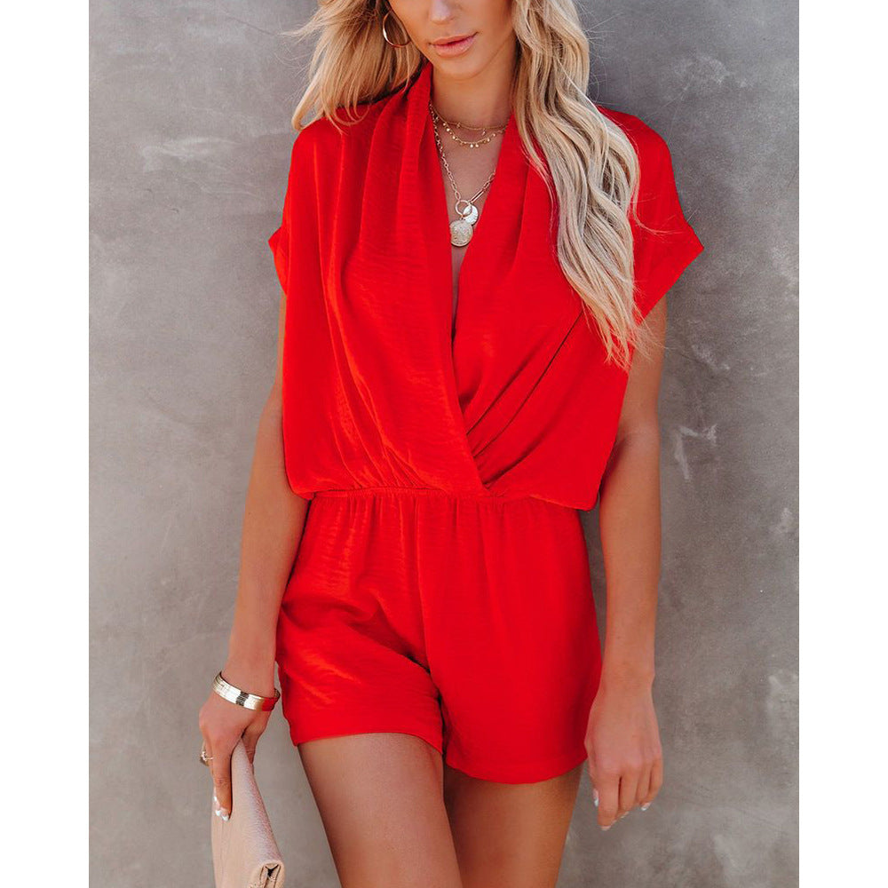 Sexy V-Neck Loose Casual Jumpsuit Women's Multi-Color Homewear