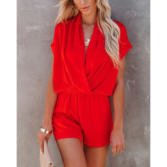 Sexy V-Neck Loose Casual Jumpsuit Women's Multi-Color Homewear