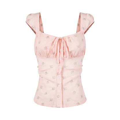 Fitted Strap Casual Short Sleeve Button-Up Cardigan T-Shirt for Women