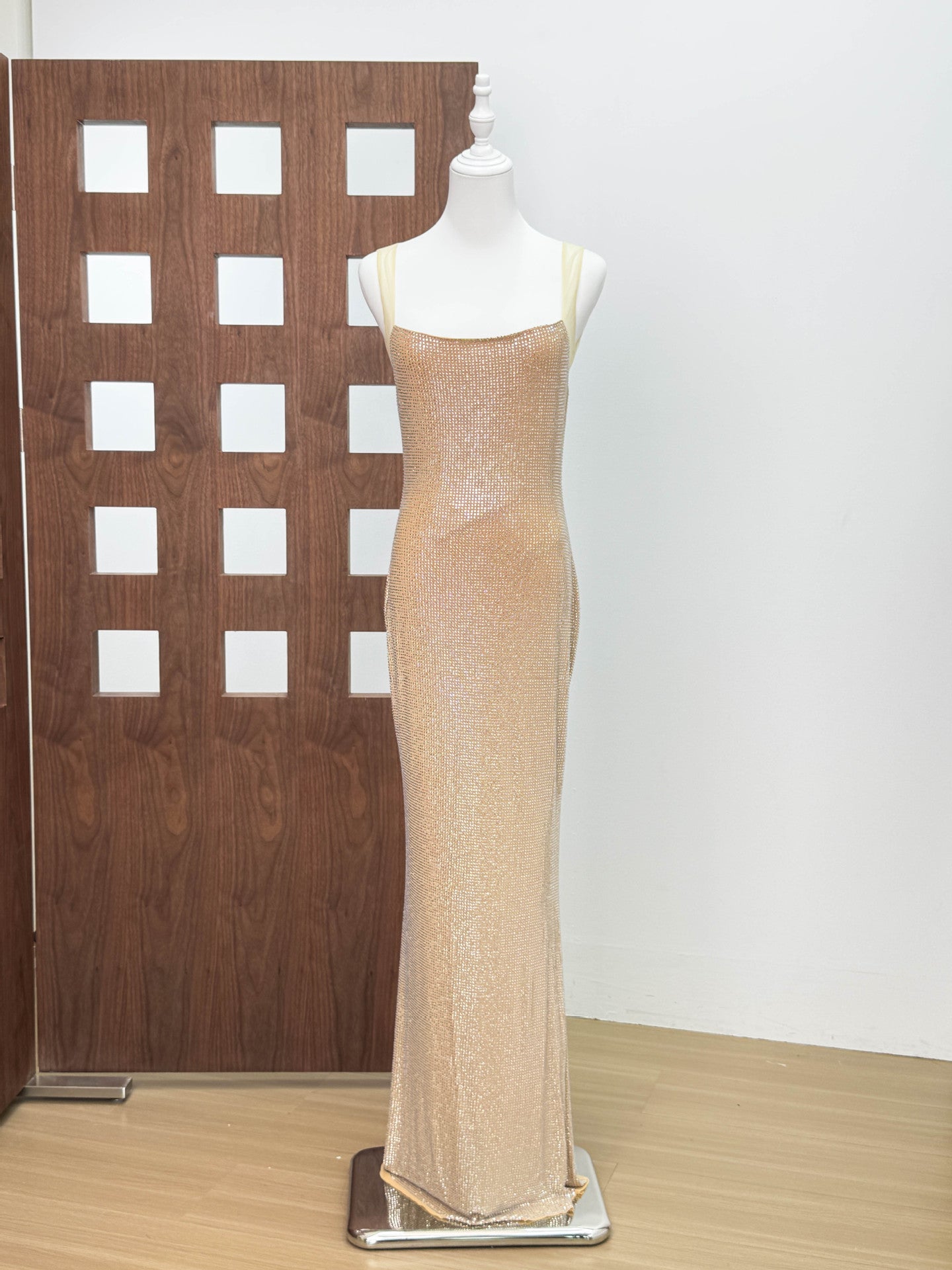 French Style Rhinestone Strap Dress, Sexy Bodycon Dress, Elegant Luxury Evening Gown, Backless Long Dress for Party and Gala