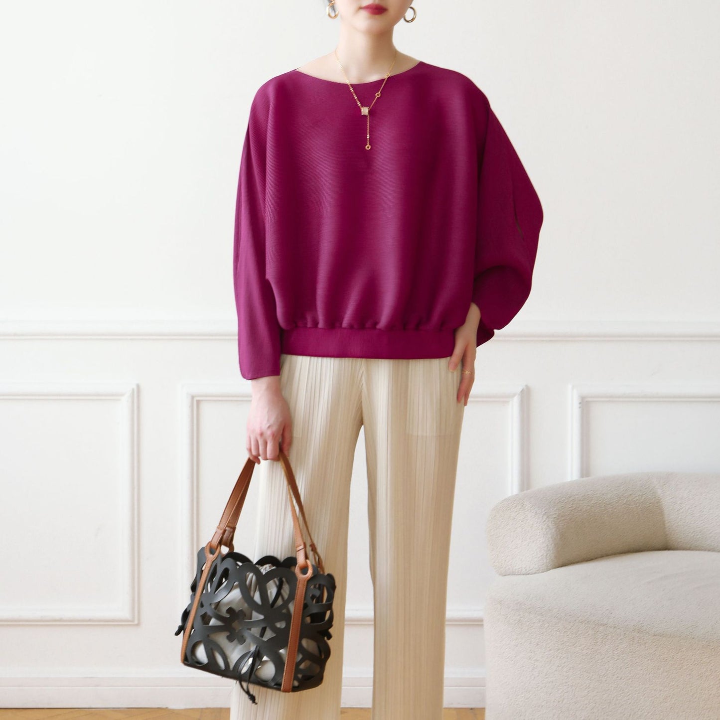 Clothing  Lifestyle Casual Loose Fit Designer Pleated Top with High-End Crease Details