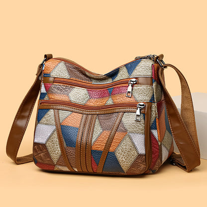 Splicing color blocking large capacity shoulder bag