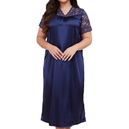 Women's Spring and Summer Short Sleeve Long Nightgown Loose Homewear