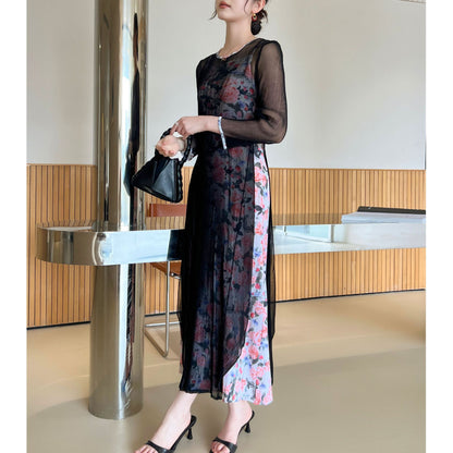 Pleated Elegant Net Sleeveless Two-Piece Dress Set