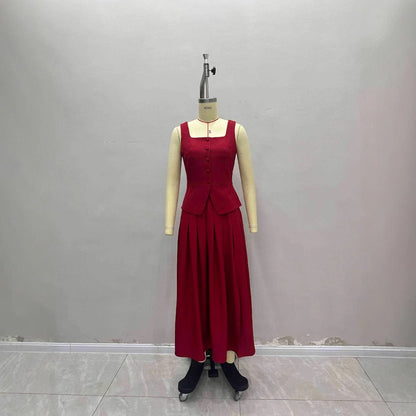 Sleeveless vest half skirt large umbrella slit skirt set