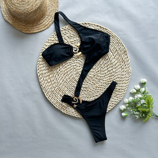 One-Piece Swimsuit Women Sexy Bikini Solid Color Ladies Swimwear
