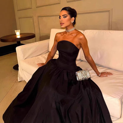 Sleeveless Dress Women Sexy Backless Pure Color Elegant Strapless