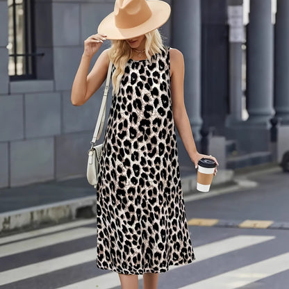Summer Sleeveless Round Neck Printed Long Casual Vacation Versatile Dress