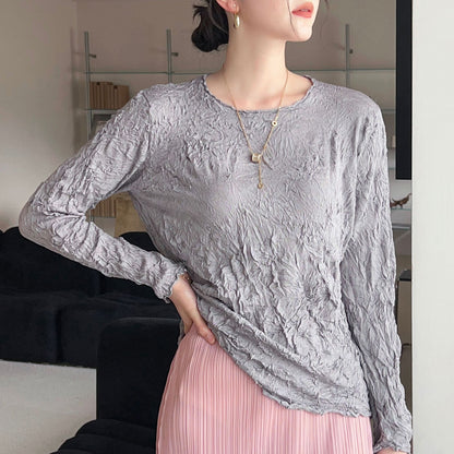 Pleated Soft Fabric Fashion Top with Irregular Ruffles, Versatile for Layering or Wearing Alone