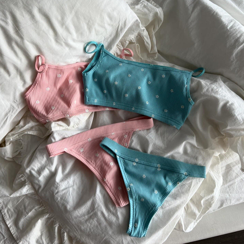 Style Knit Jacquard Camisole and Thong Two-Piece Set Women's Loungewear