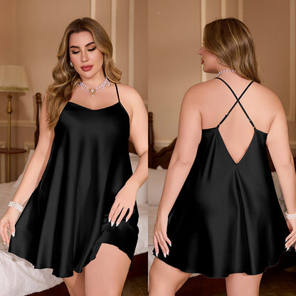 European and American  Solid Color Women's Summer Simple Strap Short Nightgown Homewear