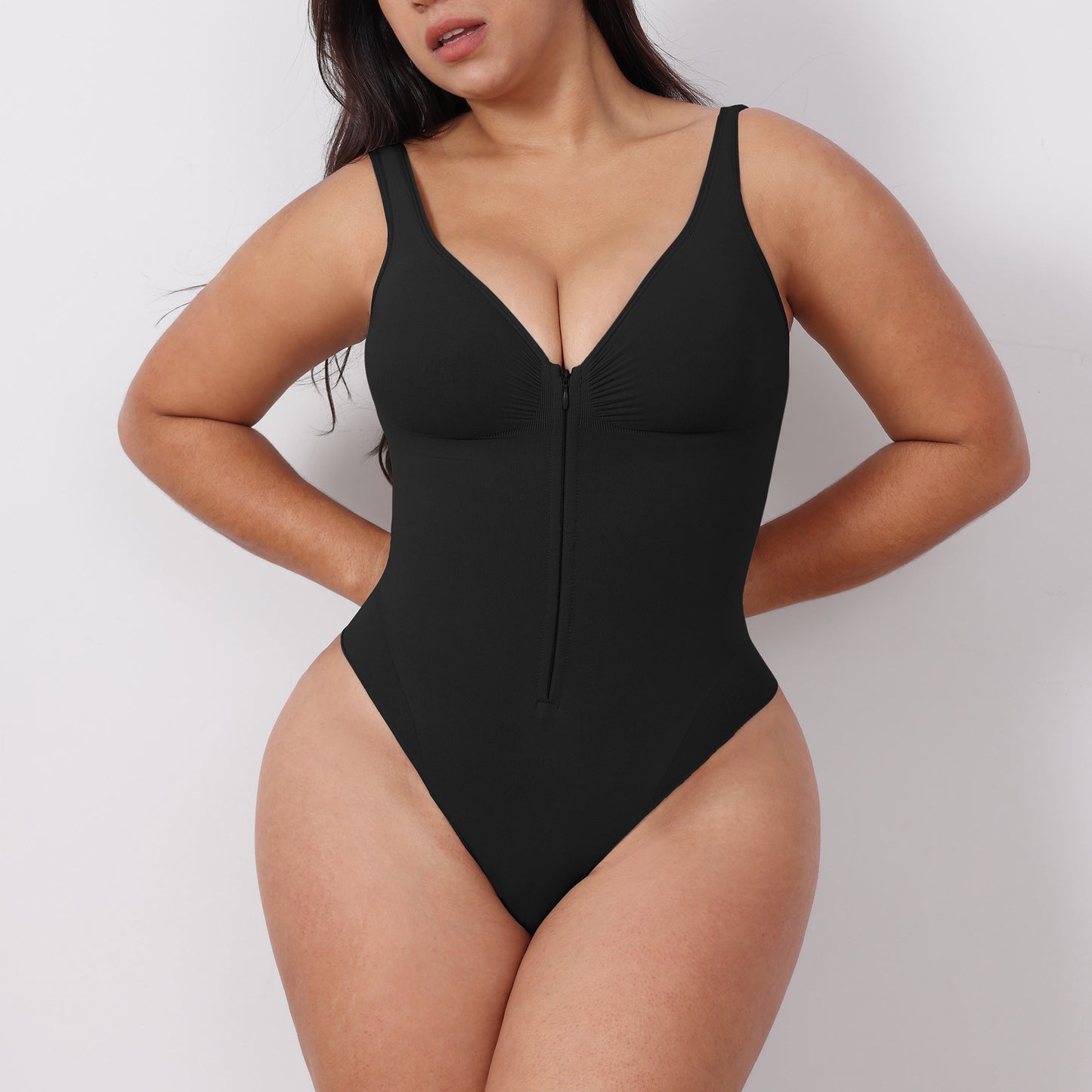 Support Strapless Bodysuit Zipper Back Thigh-Lifting Shaping Bodysuit