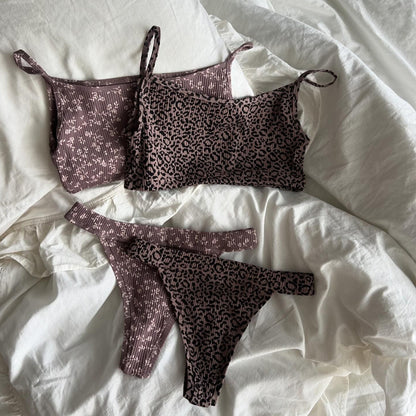 Style Knit Jacquard Camisole and Thong Two-Piece Set Women's Loungewear