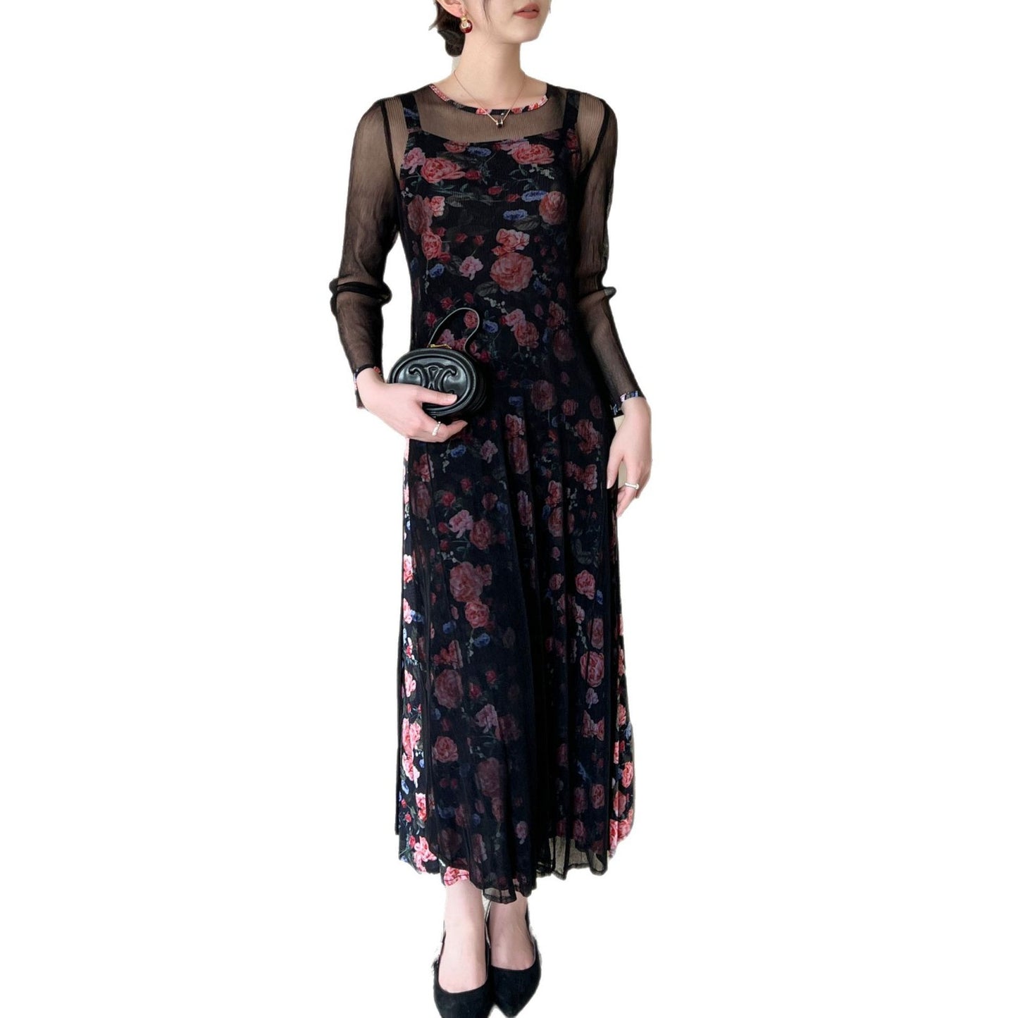 Pleated Elegant Net Sleeveless Two-Piece Dress Set