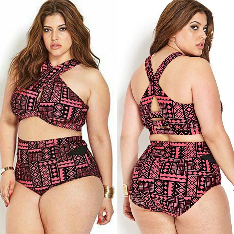 Plus Size Swimwear High Waist Swimsuit High Neck Bikini 2017 Cross Bikinis Women Swimsuit Top Bathing suit female swimwear 5XL