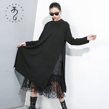 Plus Size Women's New Mesh Dress Trendy Personality Plus Size Fake Two-Piece Midi Skirt