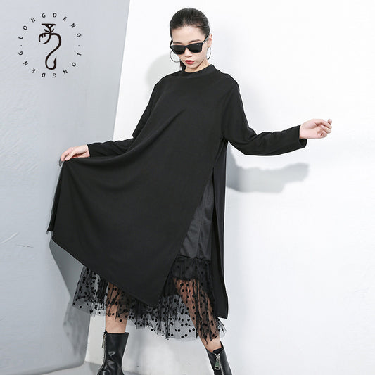 Plus Size Women's New Mesh Dress Trendy Personality Plus Size Fake Two-Piece Midi Skirt