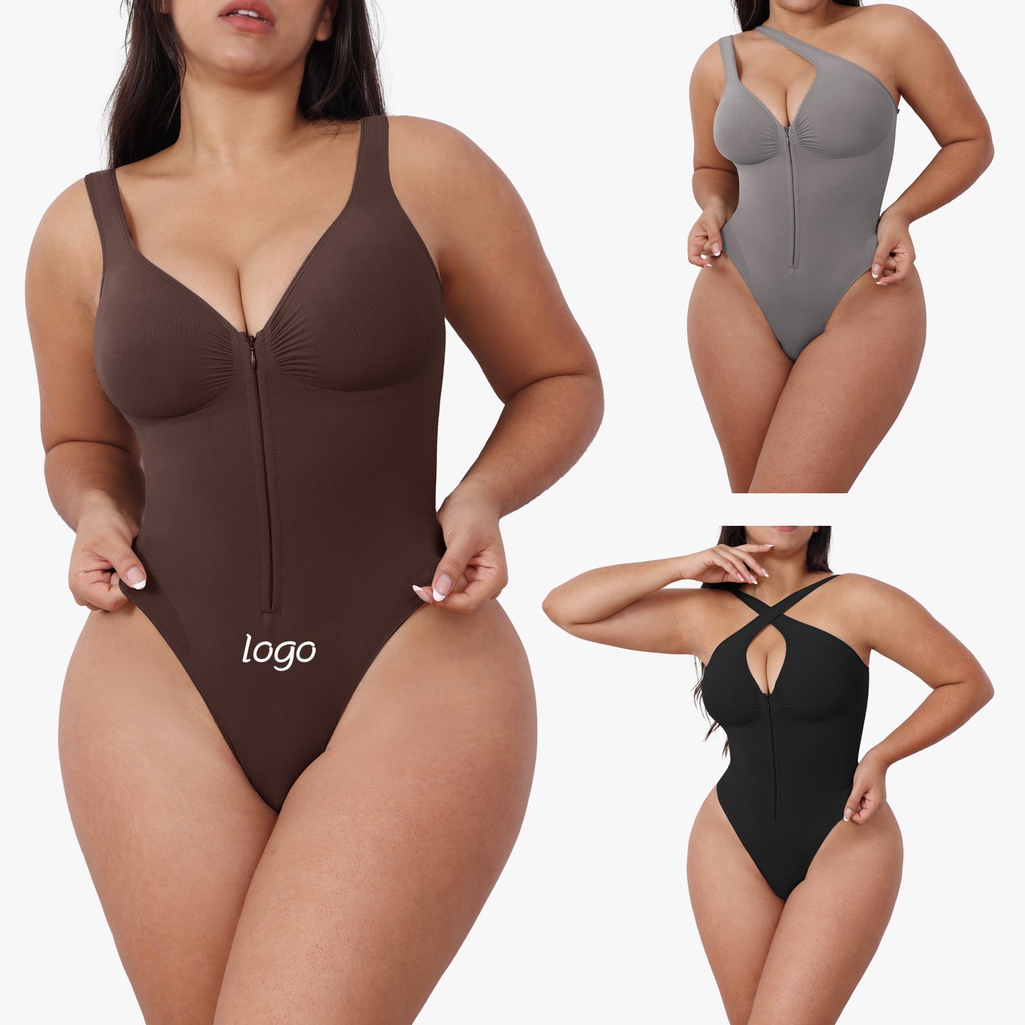 Support Strapless Bodysuit Zipper Back Thigh-Lifting Shaping Bodysuit