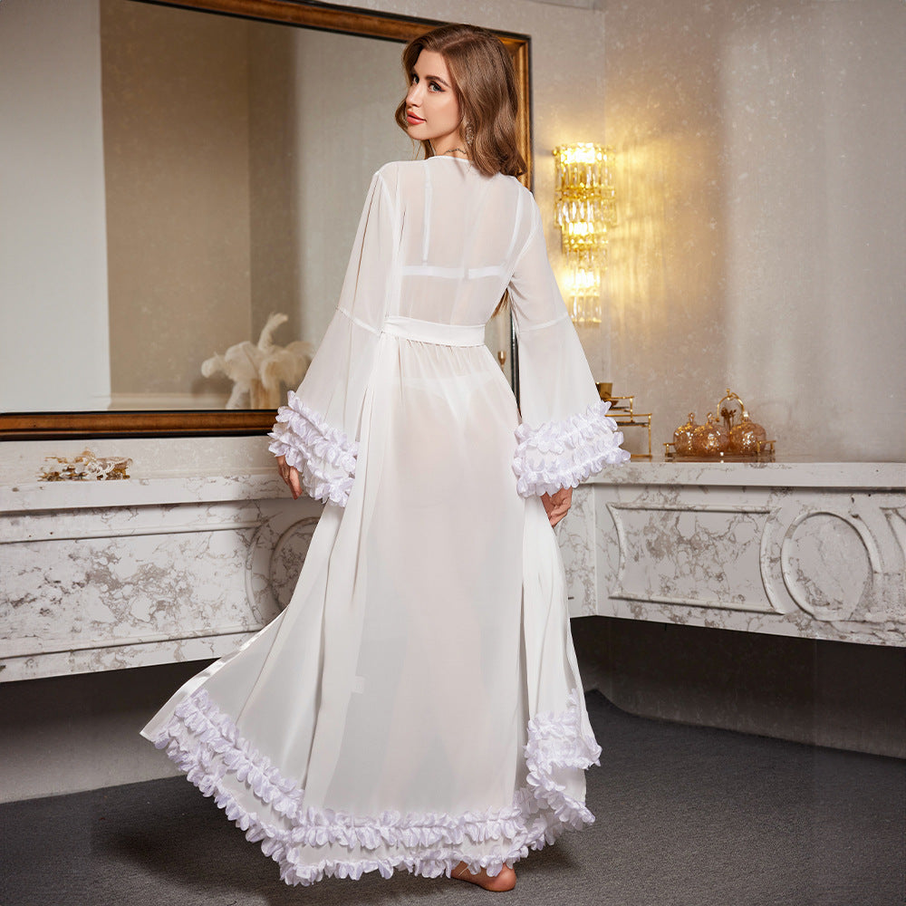 Women's Summer Sexy Lace Semi-Transparent Long Robe Homewear
