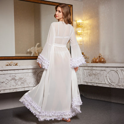 Women's Summer Sexy Lace Semi-Transparent Long Robe Homewear