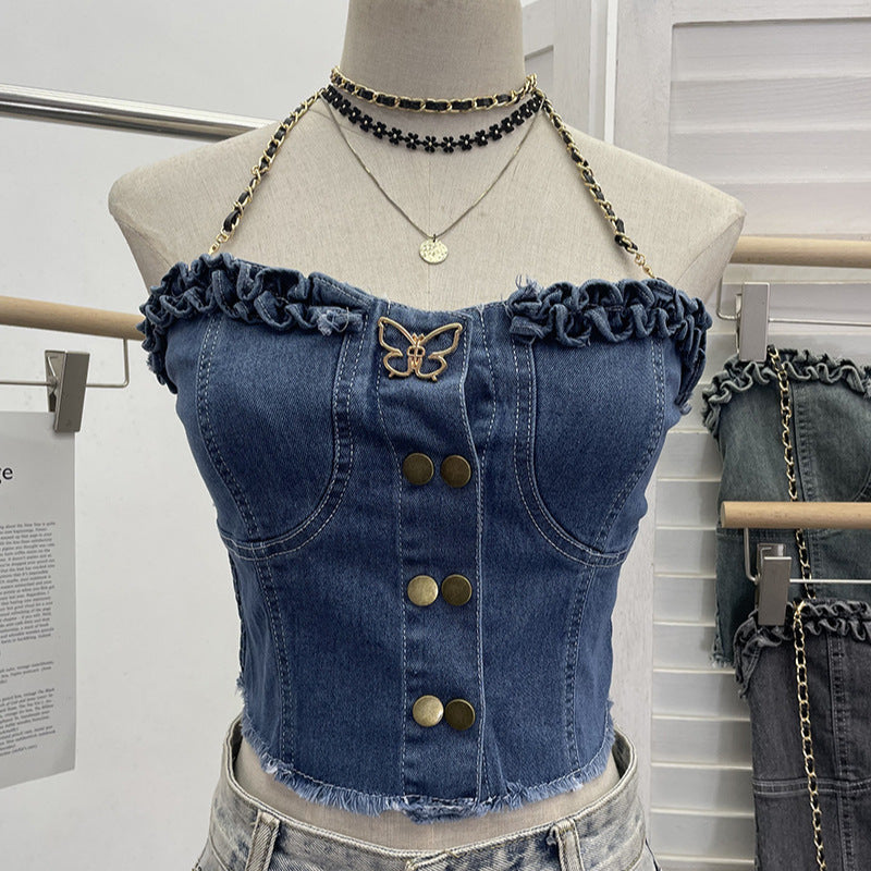 Cowboy tank top with buckle and strapless top
